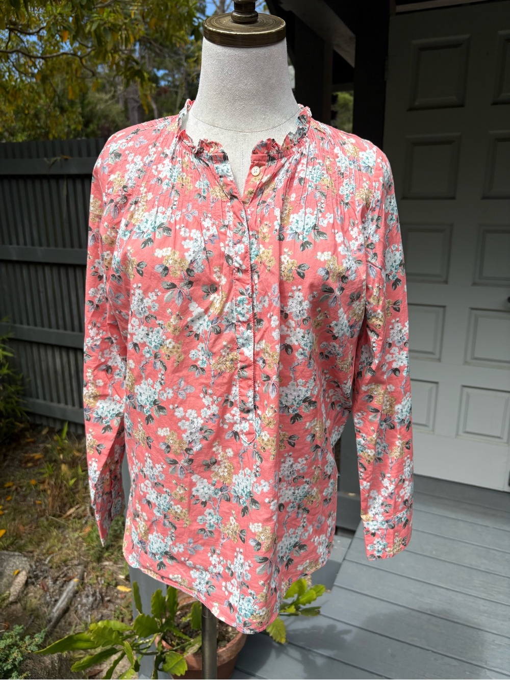 Liberty of London Orange Floral Pintuck Blouse